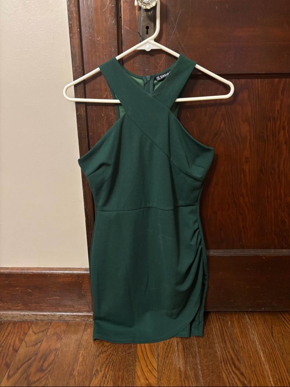 SHEIN Deep Green Crisscross Halter Mini Dress